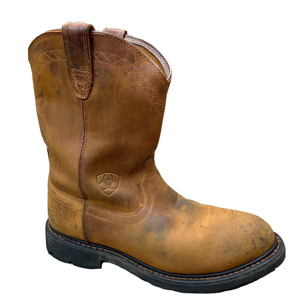 Ariat Men 10" Sierra Wellington Work Boots Safety Toe Brown Leather Size 11 D